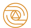 Gold line icon of a triangle inside concentric circles, marking the Vata section