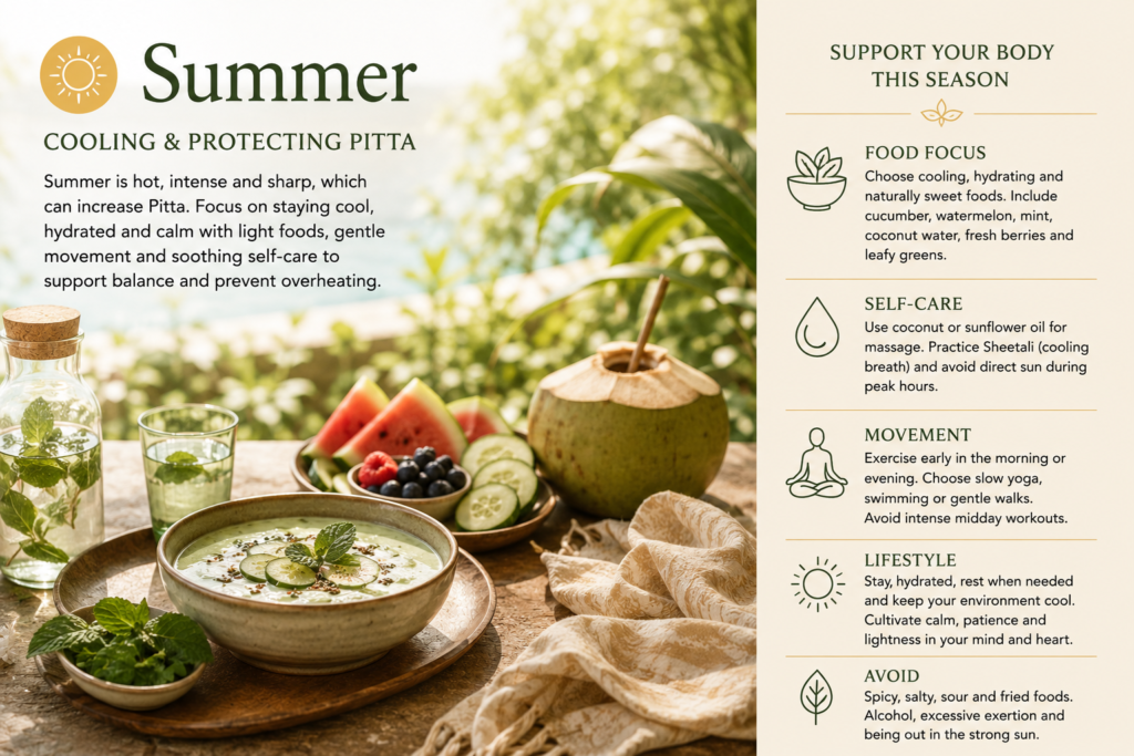 Summer Ayurveda guide: cucumber soup, watermelon, berries and coconut water, with tips for cooling Pitta
